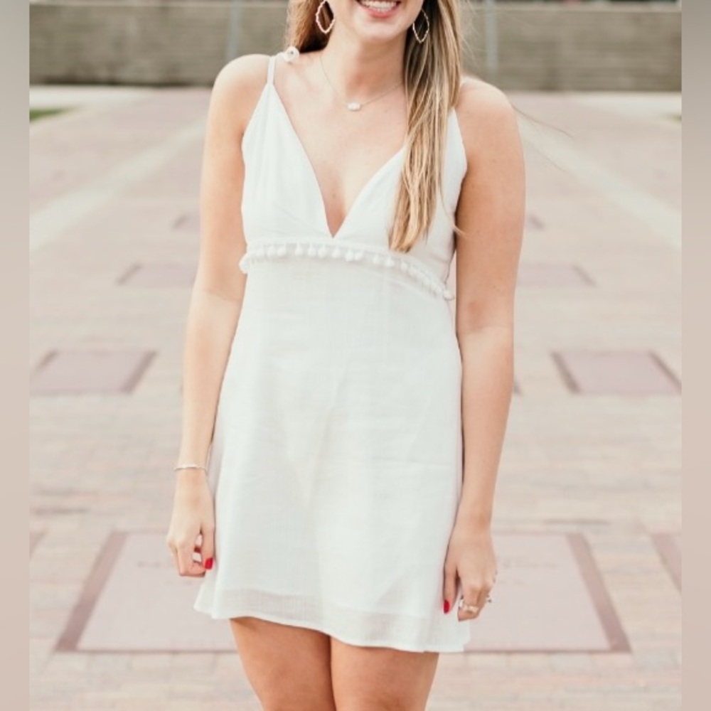 American Threads White V-Neck Dress with Fun Bauble Details